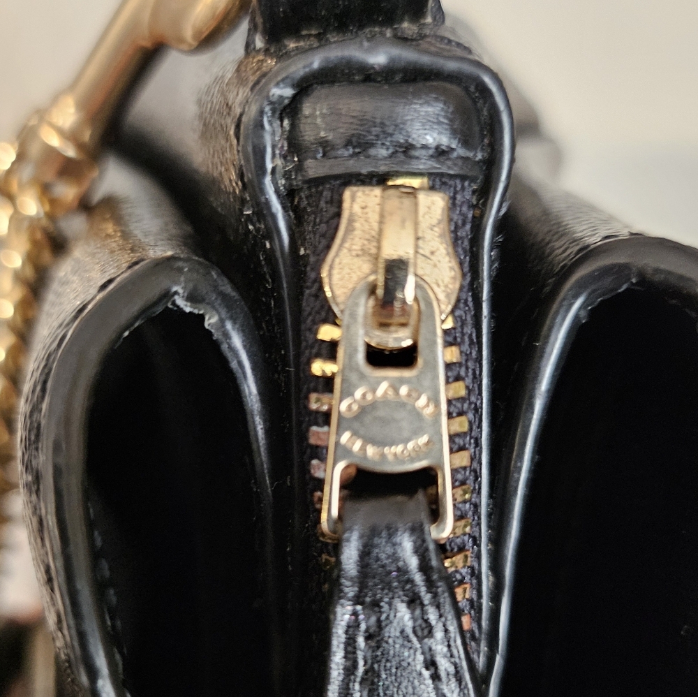 Coach mini satchel black patent leathetw/ gold hardware & 48" shoulder strap. - Picture 6 of 9